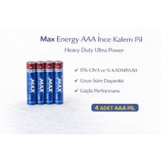 Max Energy Aaa İnce Kalem Pil 1.5v R03 Heavy Duty Ultra Power 4 Lü 1 Paket
