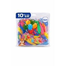 Renkli Atom Balon Punch Balon Lastik İpli Parti Balonu 10 Adet