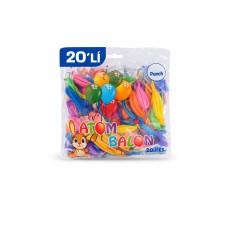 Renkli Atom Balon Punch Balon Lastik İpli Parti Balonu 20 Adet