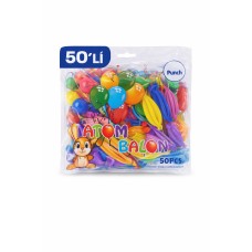 Renkli Atom Balon Punch Balon Lastik İpli Parti Balonu 50 Adet