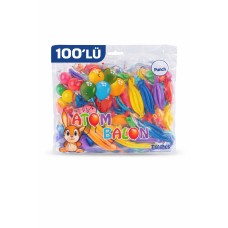 Renkli Atom Balon Punch Balon Lastik İpli Parti Balonu 100 Adet