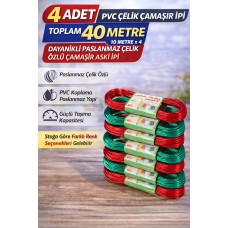 4 Adet Pvc Çelik Çamaşır İpi 10 Metre Dayanıklı Çelik Özlü Çamaşır Askı İpi Toplam 40 Metre