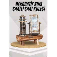 Deniz Feneri Kum Saati Ahşap Görünümlü Vintage Tarz Biblo