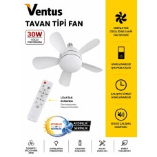 VENTUS 30W Uzaktan Kumandalı Tavan Tipi Fan Ampul – Ayarlanabilir Işık ve Serinletici Fan