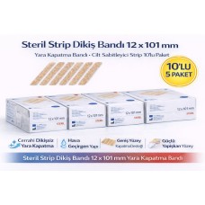 Steril Strip Dikiş Bandı 12 X 101 Mm Yara Kapatma Bandı Cilt Sabitleyici Strip 10’lu 5 Paket