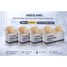 Abeslang 100'lü 5 Paket Tek Kullanımlık Ahşap Dil Basacağı Non Steril Medikal Spatula Toplam 500 Adet