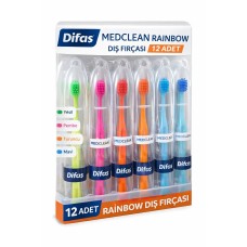 Difaş Medclean Rainbow Diş Fırçası 12 Adet Standlı Orta Sert Renkli Yetişkin Diş Fırçası Seti