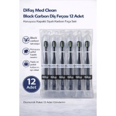 Difaş Med Clean Black Carbon Diş Fırçası 12 Adet Standlı Koruyucu Kapaklı Siyah Karbon Fırça Seti