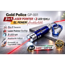 Gold  Gp-001 3 İn 1 Lazer + 2 Led Işıklı El Feneri Anahtarlıklı 1 Adet