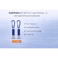 Gold  Gp-001 3 İn 1 Lazer + 2 Led Işıklı El Feneri Anahtarlıklı 2 Adet