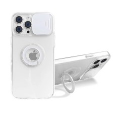 Ally iPhone 13 Pro 6.1 inç Kılıf Sürgülü Kamera Lens Korumalı Yüzük Standlı Silikon Kılıf-(5775)