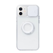 Ally iPhone 12 6.1inç Kılıf Sürgülü Kamera Lens Korumalı Yüzük Standlı Silikon Kılıf-(5775)