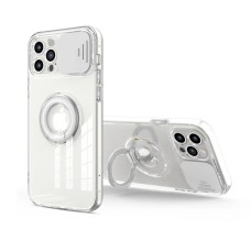Ally iPhone 13 Pro 6.1inç Kılıf Sürgülü Kamera Lens Korumalı Yüzük Standlı Silikon Kılıf-(5775)