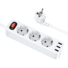HOCO NS2 3'lü Priz 3 USB 4000W 1.8 Metre Şarj Uzatma Kablosu Akım Korumalı-(5775)