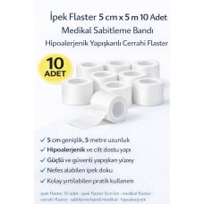 İpek Flaster 5 Cm X 5 M 10 Adet Medikal Sabitleme Bandı Hipoalerjenik Yapışkanlı Cerrahi Flaster