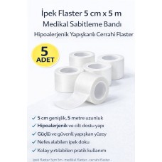 İpek Flaster 5 Cm X 5 M 5 Adet Medikal Sabitleme Bandı Hipoalerjenik Yapışkanlı Cerrahi Flaster