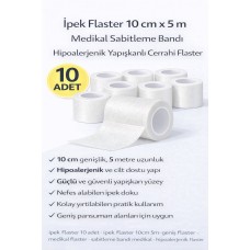 İpek Flaster 10 Cm X 5 M 10 Adet Medikal Sabitleme Bandı Hipoalerjenik Yapışkanlı Cerrahi Flaster