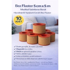 Bez Flaster 5 Cm X 5 M Sabitleyici Tıbbi Bant Güçlü Yapışkanlı 10 Adet