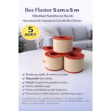 Bez Flaster 5 Cm X 5 M Medikal Sabitleme Bandı Hipoalerjenik Yapışkanlı Cerrahi Bez Flaster 5 Adet