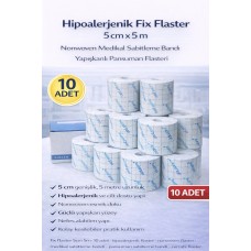 Hipoalerjenik Fix Flaster 5 Cm X 5 M 10 Adet Nonwoven Medikal Sabitleme Bandı Yapışkanlı Pansuman Flasteri