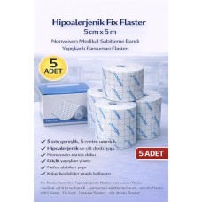 Hipoalerjenik Fix Flaster 5 Cm X 5 M 5 Adet Nonwoven Medikal Sabitleme Bandı Yapışkanlı Pansuman Flasteri