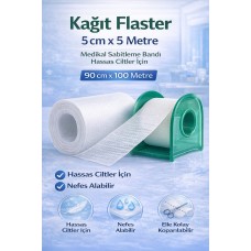 Kağıt Flaster 5 Cm X 5 M Medikal Sabitleme Bandı Hassas Ciltler İçin 1 Adet