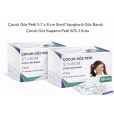 Çocuk Göz Pedi 5.7 X 8 Cm Steril Yapışkanlı Göz Bandı Desenli Çocuk Göz Kapama Pedi 50’li 2 Kutu