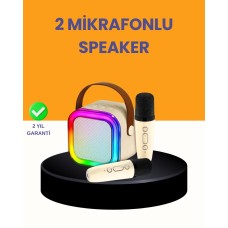 Çift Mikrofonlu Kompakt Karaoke Hoparlör – Uzun Pil Ömrü