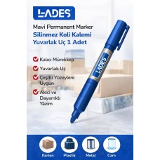 Lades Mavi Permanent Marker Silinmez Koli Kalemi Yuvarlak Uç 1 Adet