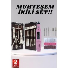 Elektrikli Manikür Pedikür Seti İkili Set 12 Parça Tırnak Bakımı Törpü Protez Çıkarma