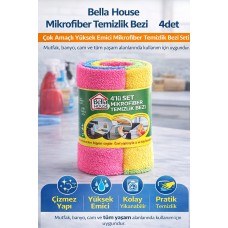 Bella House Mikrofiber Temizlik Bezi 4 Adet (4’lü 1 Rulo)çok Amaçlı Yüksek Emici Mikrofiber Temizlik Bezi Seti
