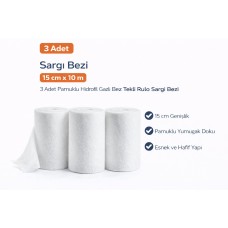 Sargı Bezi 15 Cm X 10 M 3 Adet Pamuklu Hidrofil Gazlı Bez Rulo Sargı Bezi Seti