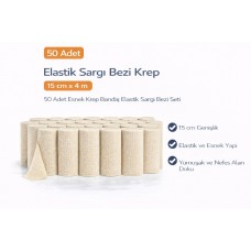 Elastik Sargı Bezi Krep 15 Cm X 4 M 50 Adet Esnek Krep Bandaj Elastik Sargı Bezi Seti