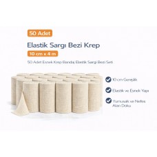 Elastik Sargı Bezi Krep 10 Cm X 4 M 50 Adet Esnek Krep Bandaj Elastik Sargı Bezi Seti