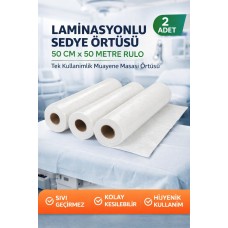 Laminasyonlu Sedye Örtüsü 50 Cm X 50 Metre Rulo Tek Kullanımlık Muayene Masası Örtüsü 2 Adet