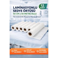 Laminasyonlu Sedye Örtüsü 50 Cm X 50 Metre Rulo Tek Kullanımlık Muayene Masası Örtüsü 12 Adet