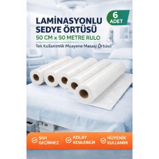 Laminasyonlu Sedye Örtüsü 50 Cm X 50 Metre Rulo Tek Kullanımlık Muayene Masası Örtüsü 6 Adet