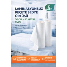 Laminasyonsuz Peçete Sedye Örtüsü 50 Cm X 50 Metre Rulo Tek Kullanımlık Muayene Masası Örtüsü 2 Adet