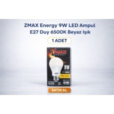 Zmax Energy 9w Led Ampul E27 Duy 6500k Beyaz Işık 720 Lümen 60w Eşdeğer Enerji Tasarruflu 1 Adet