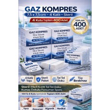 Gaz Kompres 7,5x7,5 Cm 4 Katlı Steril 400 Adet Tel Tel Spanç Pansuman Bezi(4kutu)