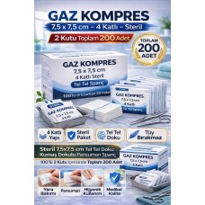 Gaz Kompres 7,5x7,5 Cm 4 Katlı Steril 200 Adet Tel Tel Spanç Pansuman Bezi (2kutu)