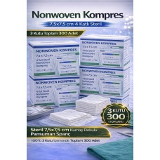 Nonwoven Kompres 7,5x7,5 Cm 4 Katlı Steril 100 Adet Kumaş Dokulu Pansuman Spanç 3 Kutu