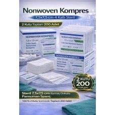 Nonwoven Kompres 7,5x7,5 Cm 4 Katlı Steril 100 Adet Kumaş Dokulu Pansuman Spanç 2 Kutu