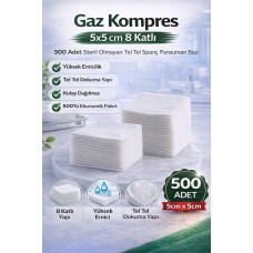 Gaz Kompres 5x5 Cm 8 Katlı 500 Adet Steril Olmayan Tel Tel Spanç Pansuman Bezi