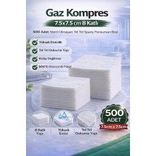 Gaz Kompres 7,5x7,5 Cm 8 Katlı 500 Adet Steril Olmayan Tel Tel Spanç Pansuman Bezi