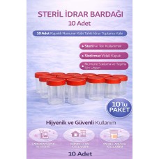Steril İdrar Kabı Kapasiteli Numune Toplama Kabı 10 Adet