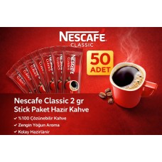 Kahve Classic 2 Gr 50 Adet Stick Paket Hazır Kahve %100 Çözünebilir Zengin Yoğun Aroma