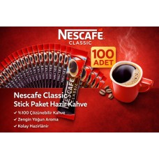 Kahve Classic 2 Gr Stick Hazır Kahve 100 Adet %100 Çözünebilir Yoğun Aromalı