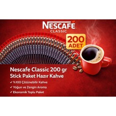 Kahve Classic 2 Gr Stick Hazır Kahve 200 Adet %100 Çözünebilir Yoğun Aromalı Ekonomik Paket