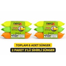Nerox Magic Sihirli Sünger 3'lü 2 Paket Toplam 6 Adet Çok Amaçlı Temizlik Süngeri Mutfak Bulaşık Banyo Temizlik Süngeri